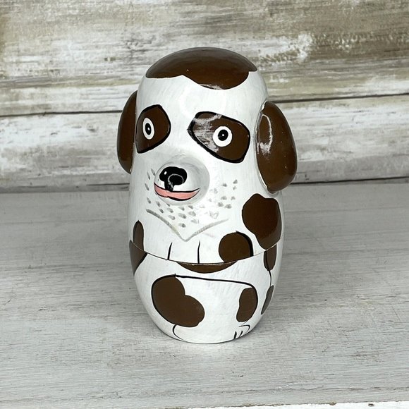 Bits And Pieces Dog & Bone Wood Nesting Dolls Stacking Doll Set Home Decor VGC - Picture 1 of 7